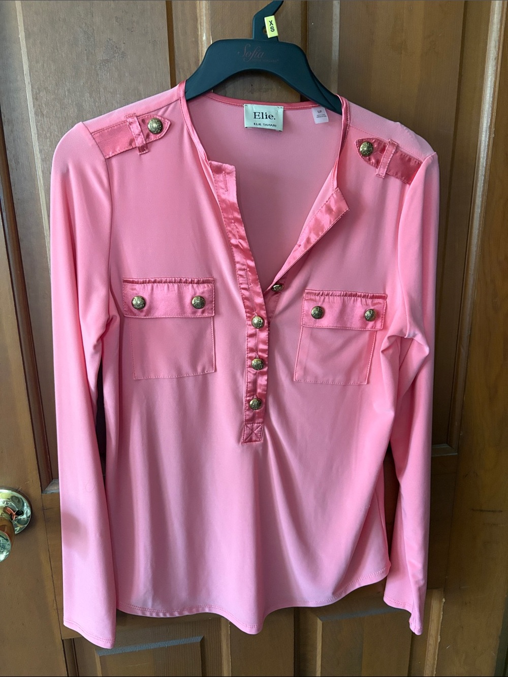 Elie Tahari Pink Satin-Trim Button Front Blouse